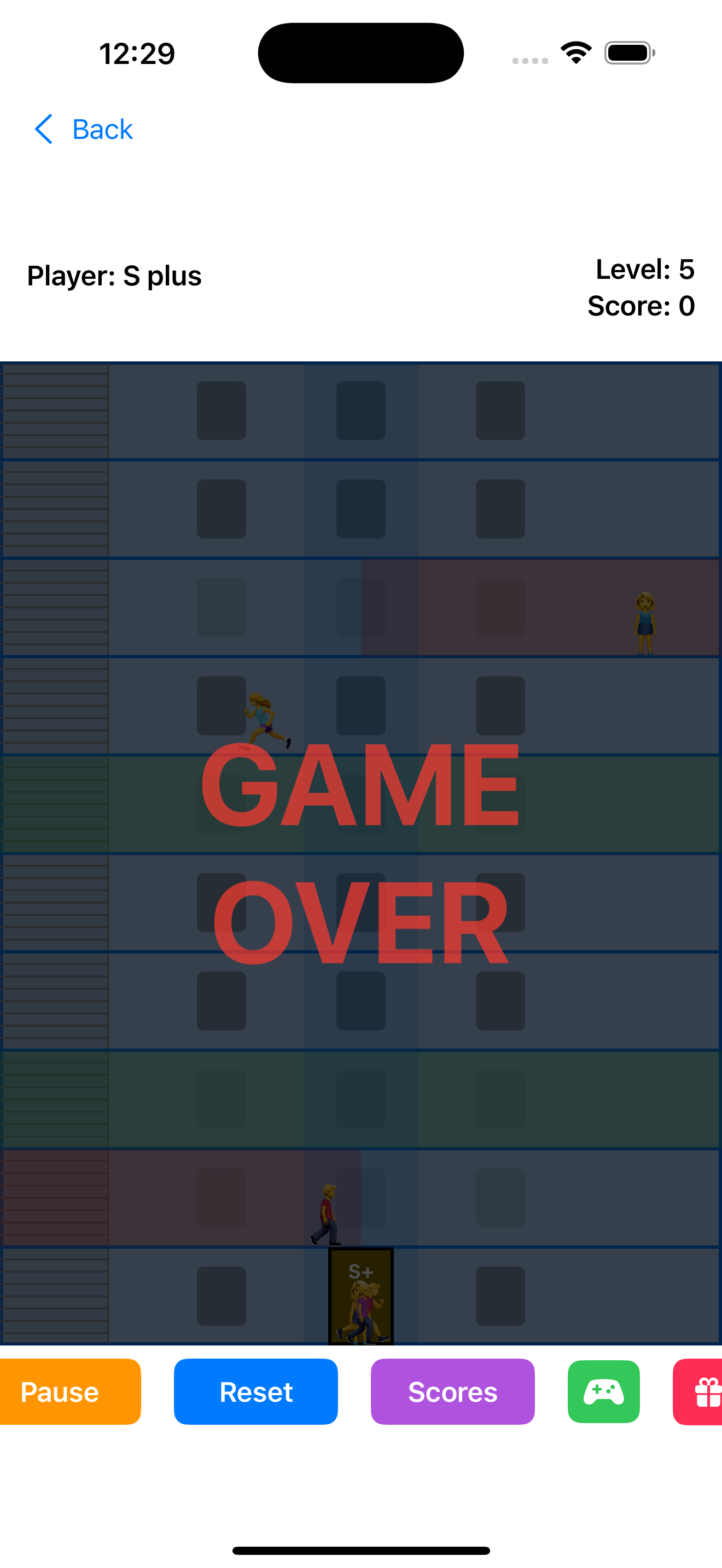 Aufzug gameplay - Game Over screen